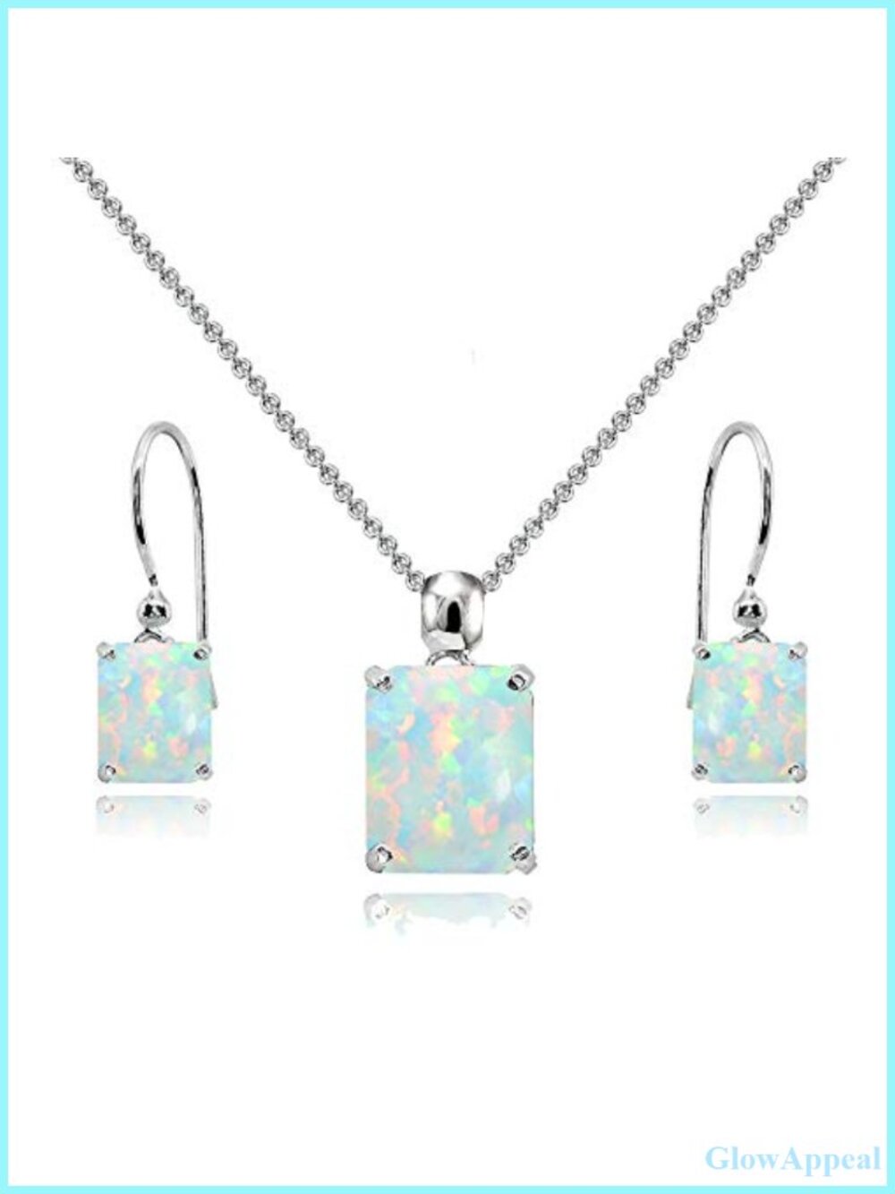 Sterling Silver Created Opal Octagon Solitaire Earrings Necklace Set
